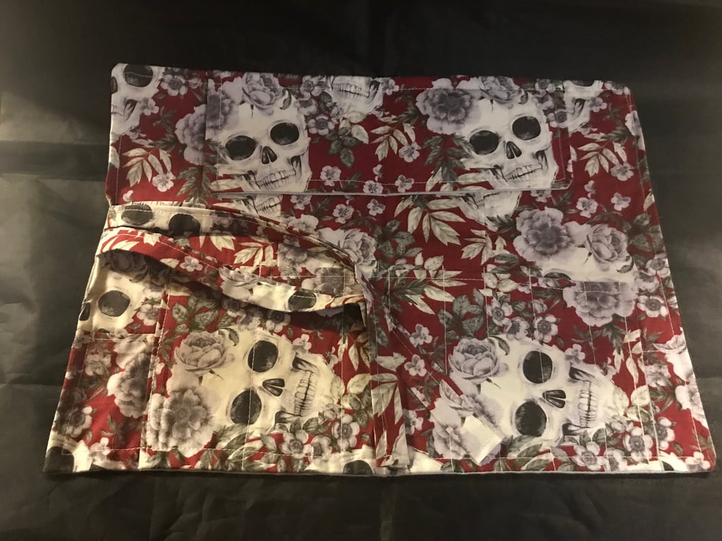Red Skull Make Up Brush Roll,  Gothic Skulls Goth Gift Handmade