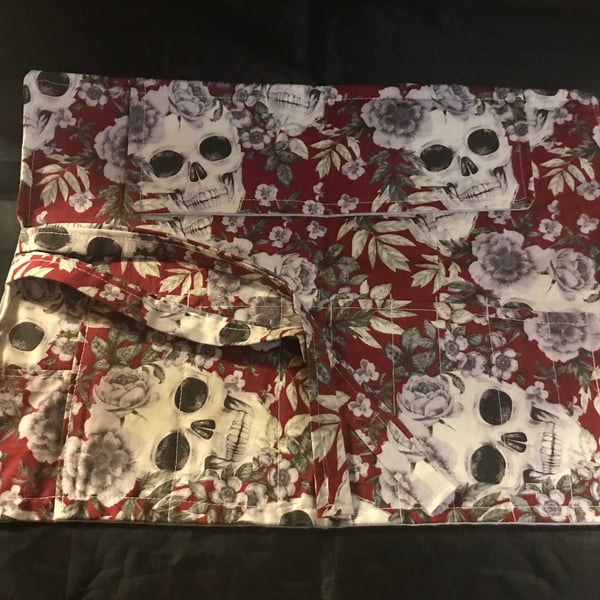 Make Up Brush Roll,  Gothic Skulls , Red Skull Goth Gift Handmade