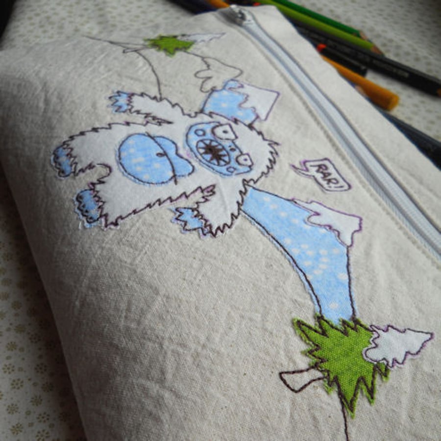 embroidered yeti pencil case / make-up purse