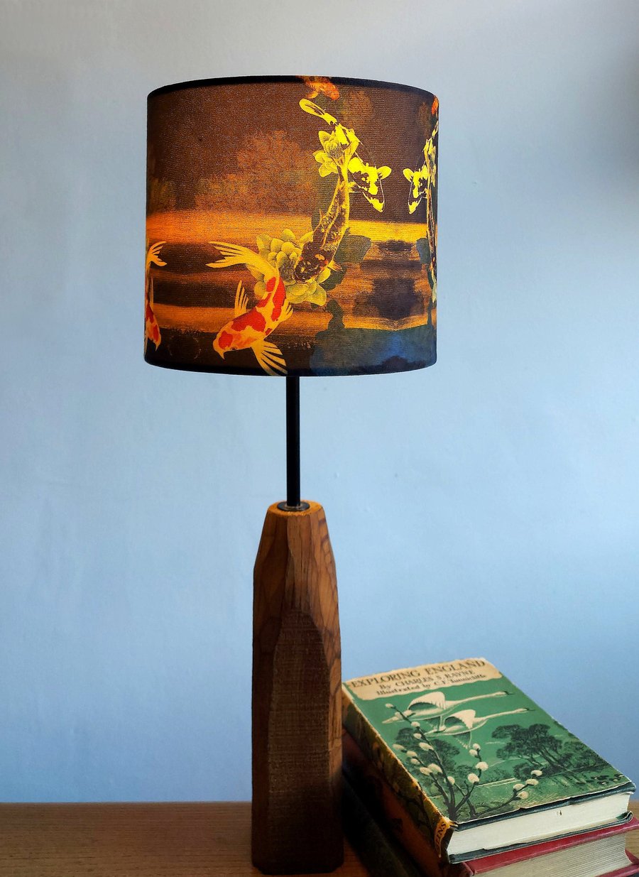 Koi on Black and Gold Drum Lampshade by Lily Greenwood - Small - 20cm