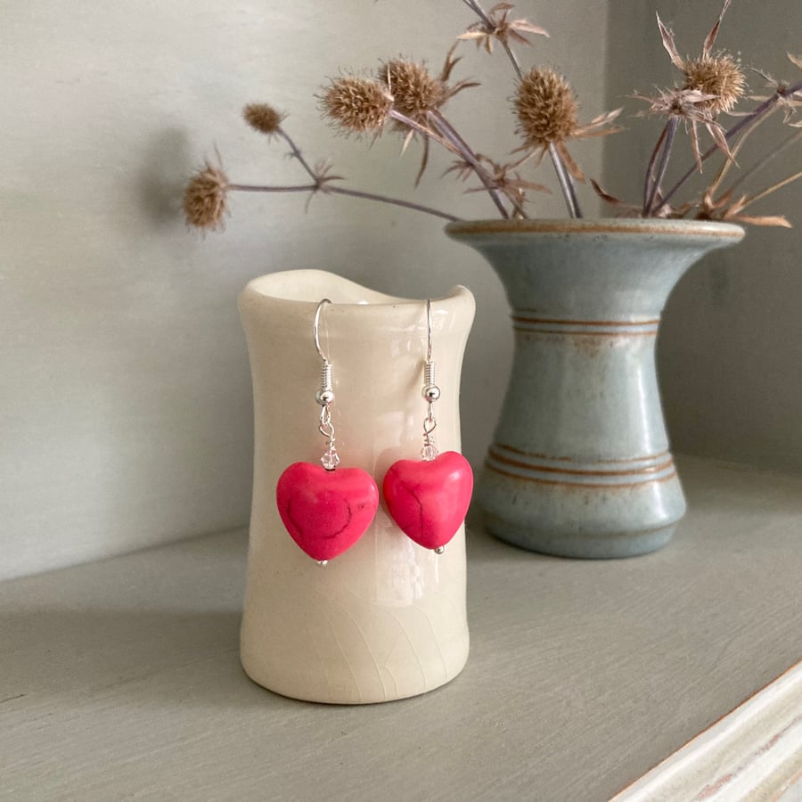 Heart Earrings, with Swarovski crystal, choice of colour