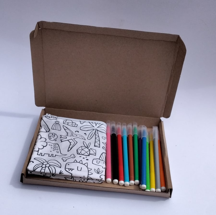 Dinosaur Pencil Case to Colour, Letterbox gift, Choice of Sizes