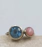Blue Topaz and Pink Opal Double Stone Ring : Size L - Image 9