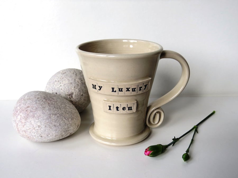 My Luxury Item -  White Mug,  Ceramic Pottery 