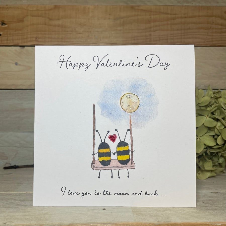 Bee Valentine Card, love you to the moon and back, cute valentine's card 