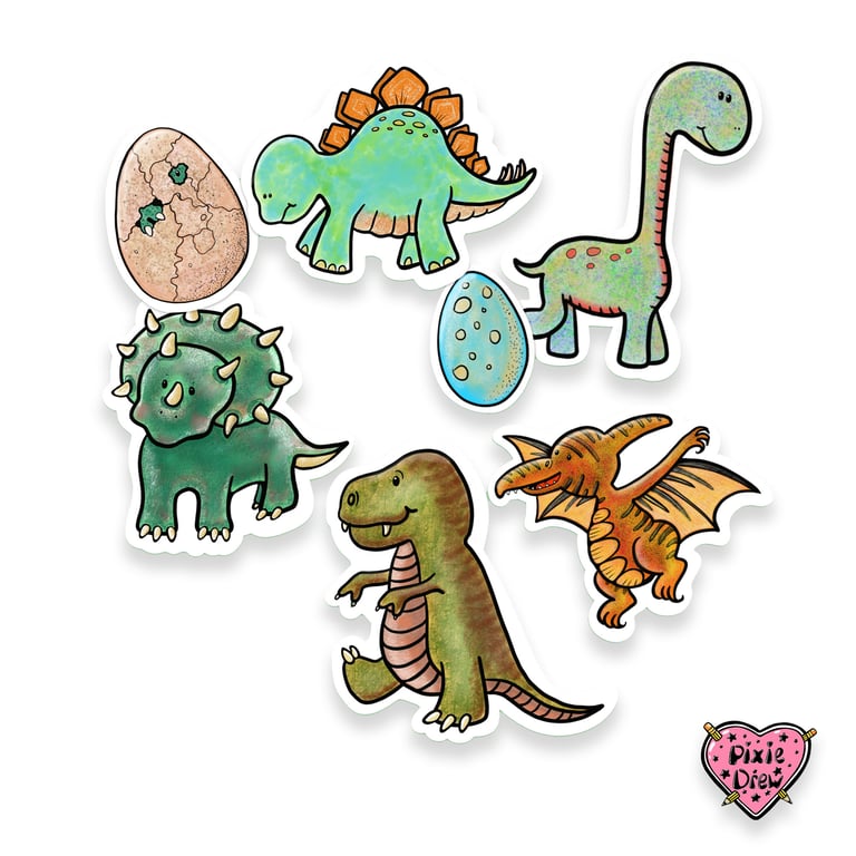 Hand drawn Dinosaur sticker set