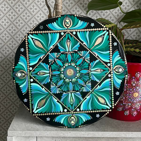 Green-Gold Mandala Wall Art