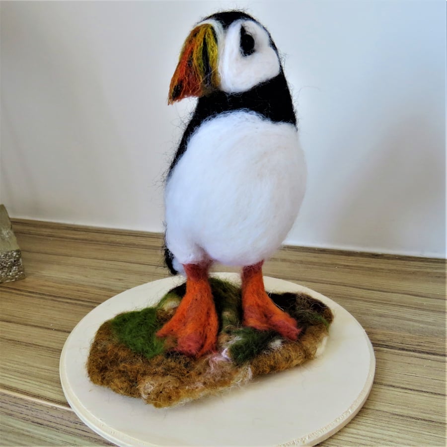 Wool felted puffin
