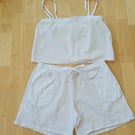 White cotton gauze cheesecloth pyjama playsuit shorts and camisole top size 12