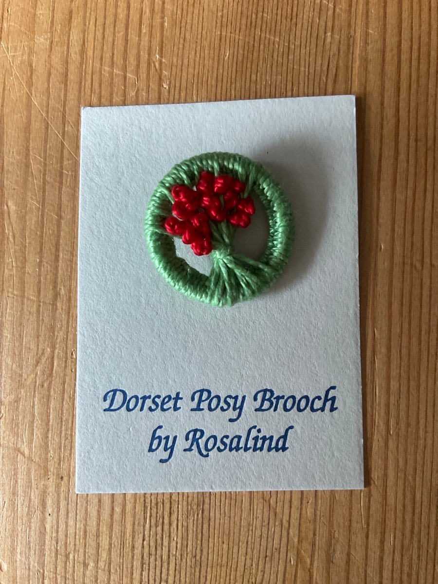 Dorset Posy Brooch, Light Green with Red Flowers, P3