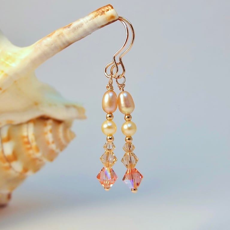 Freshwater Pearl & Crystal Earrings, June Birthday, Anniversary, Bridesmaid Gift