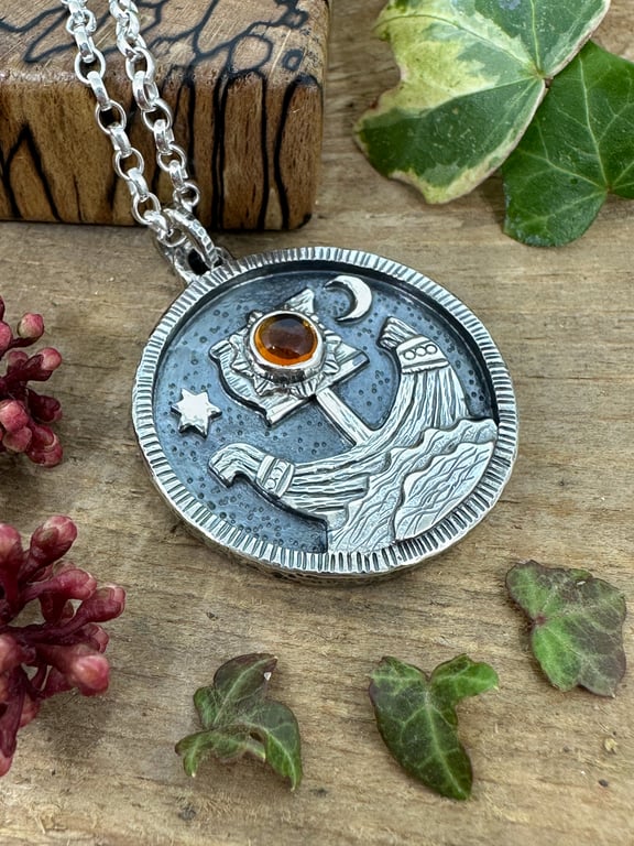 Viking Ship Coin Pendant with Citrine