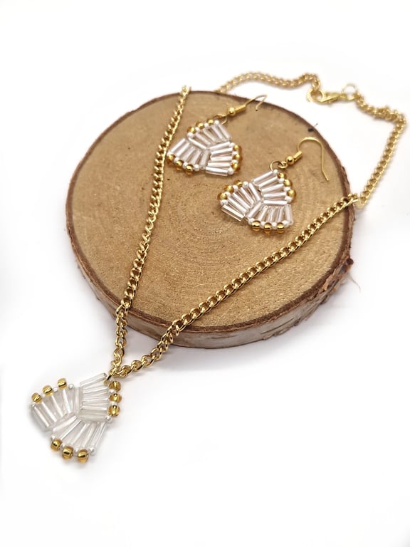 Silver and gold Christmas vibes beaded necklace and earrings set