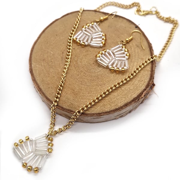 Silver and gold Christmas vibes beaded necklace and earrings set