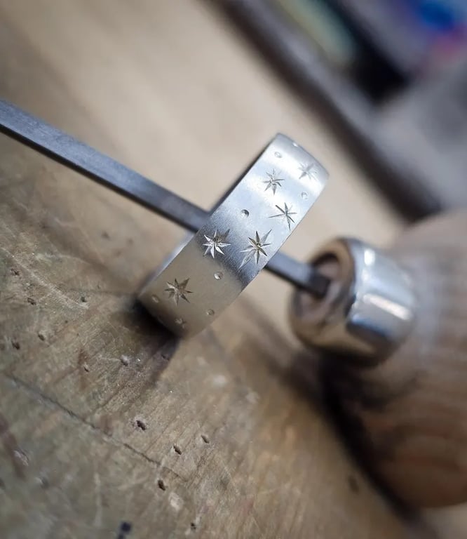 Handmade engraved starry night ring, made to order 925.