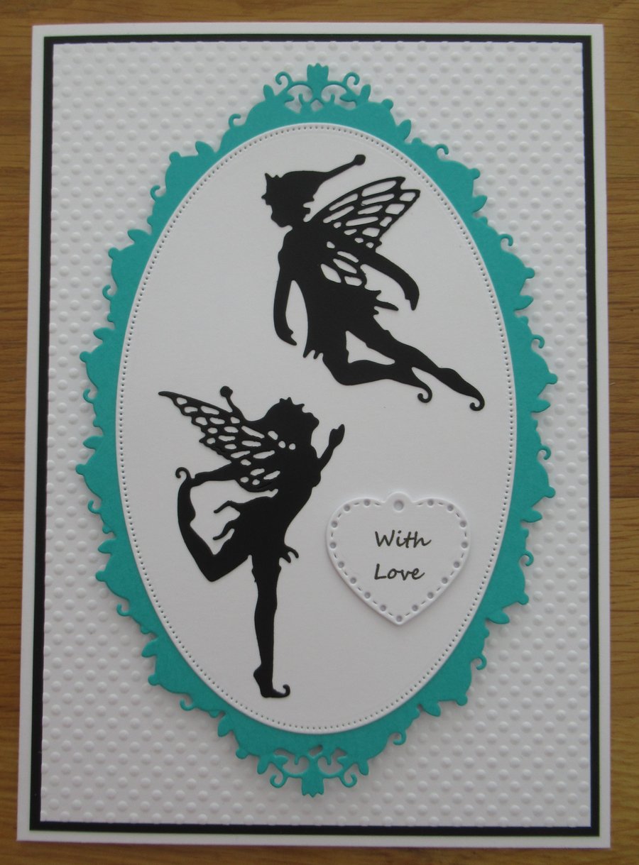 Fairy Silhouette - A5 With Love Card - Teal
