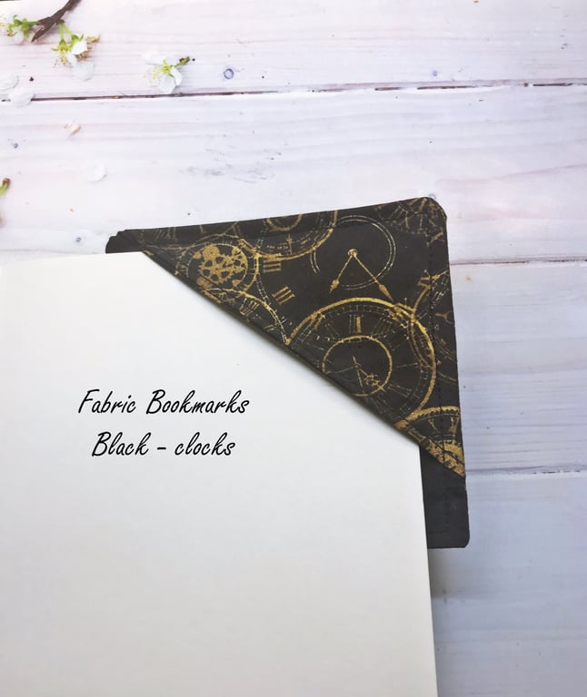 Black Clocks Corner Bookmark, Fabric Bookmark