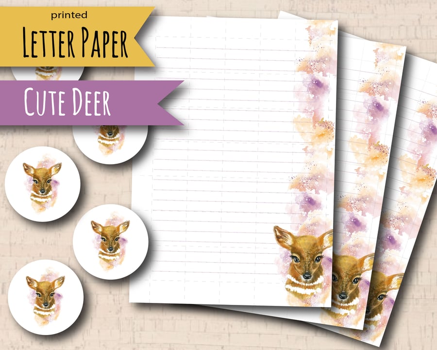 Letter Writing Paper Pretty Deer, with matching envelope seals