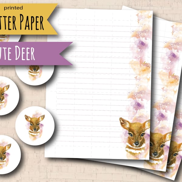 Letter Writing Paper Pretty Deer, with matching envelope seals