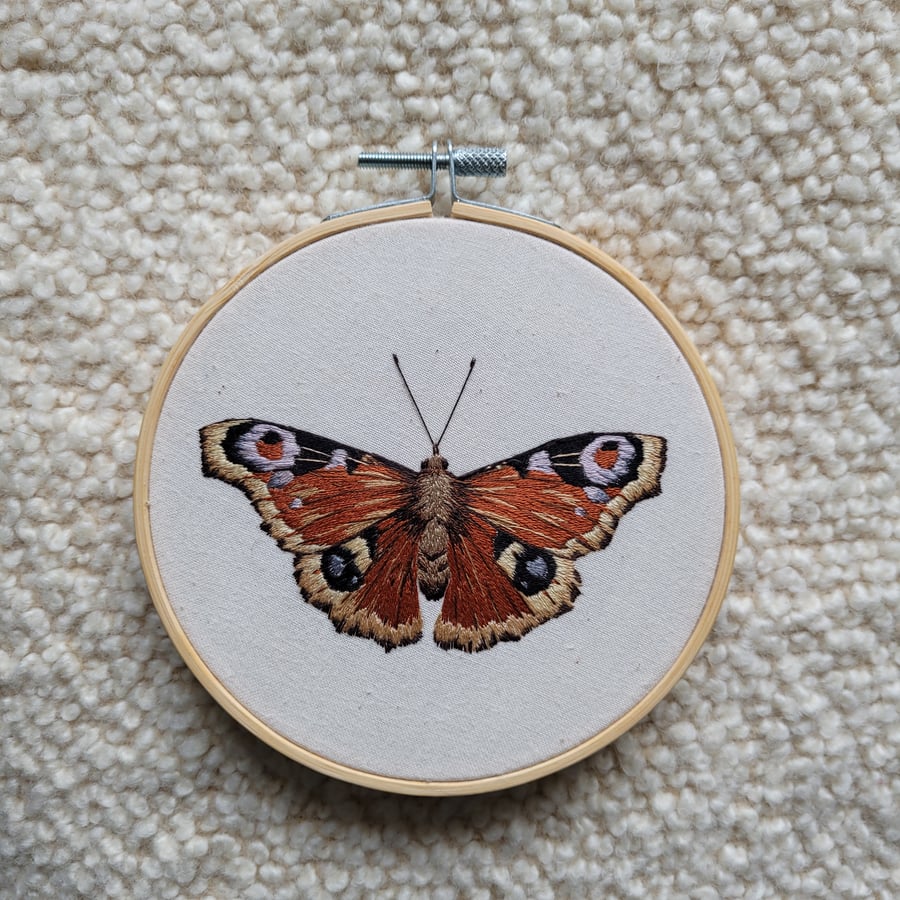 Peacock butterfly hand embroidery hoop art 