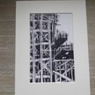 Line drawing of an Edinburgh building site.  
