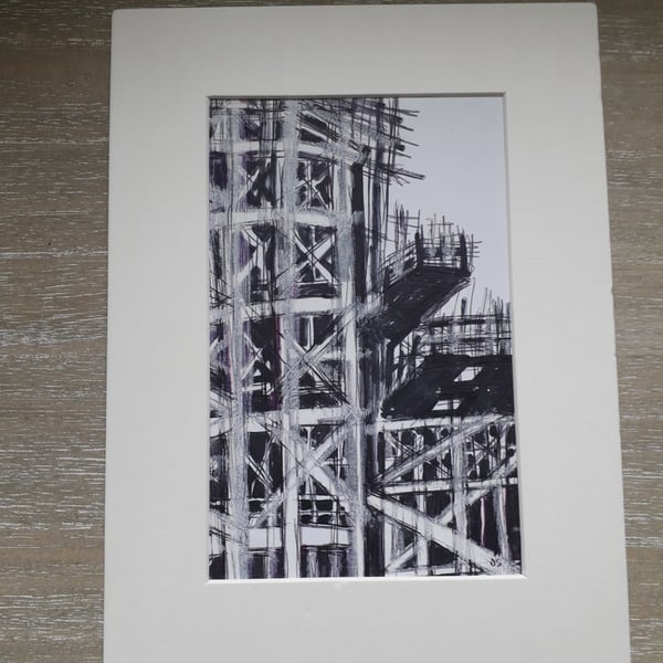 Line drawing of an Edinburgh building site.  
