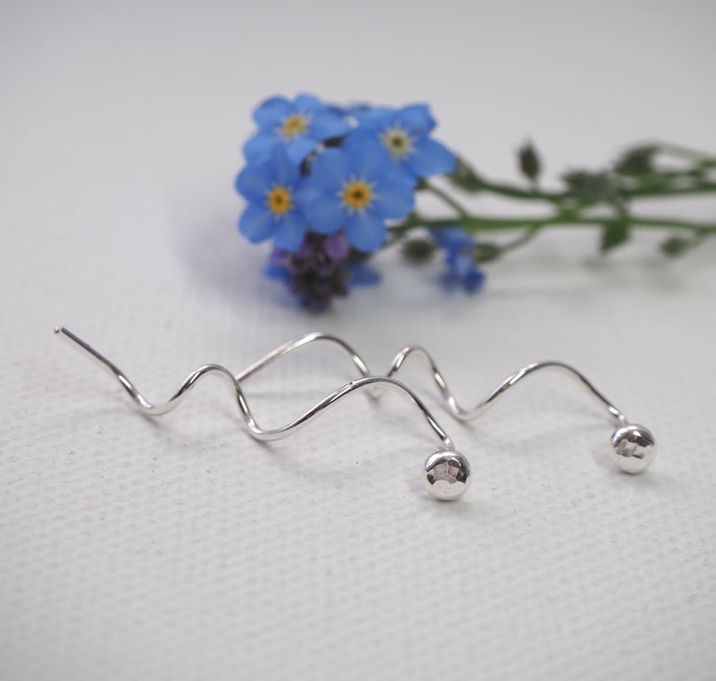 Minimalist silver threader stud earrings, spiral twist earring studs