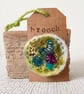 Needle felted hand embroidered circular brooch 