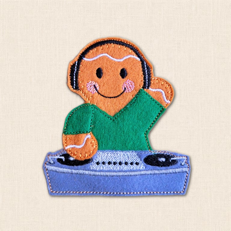 DJ Gingerbread Decoration - Embroidered Disc Jockey Character