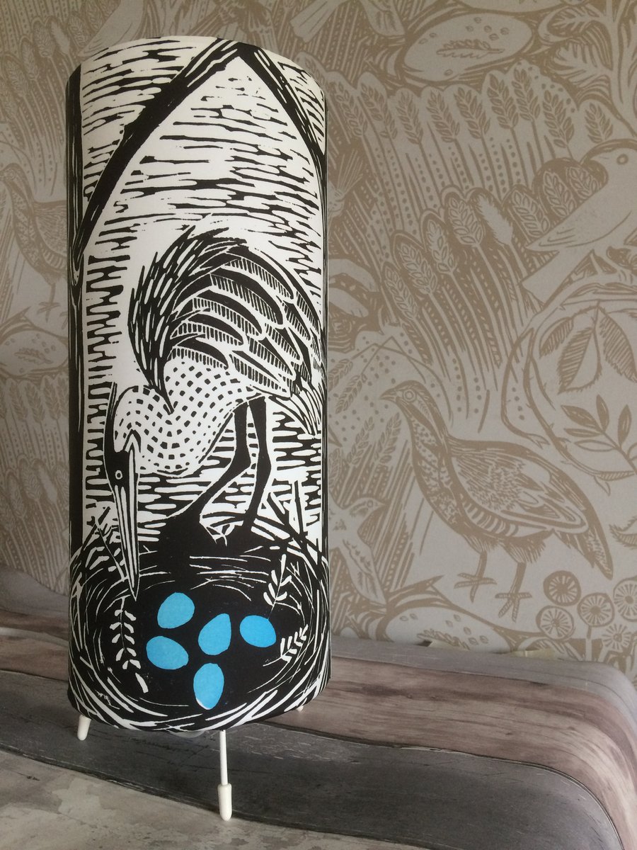'Heron's Nest' Lino Print Table Lamp 