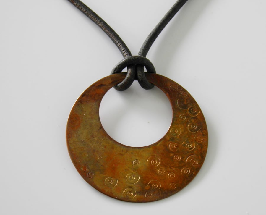 Large Copper Necklace on Leather