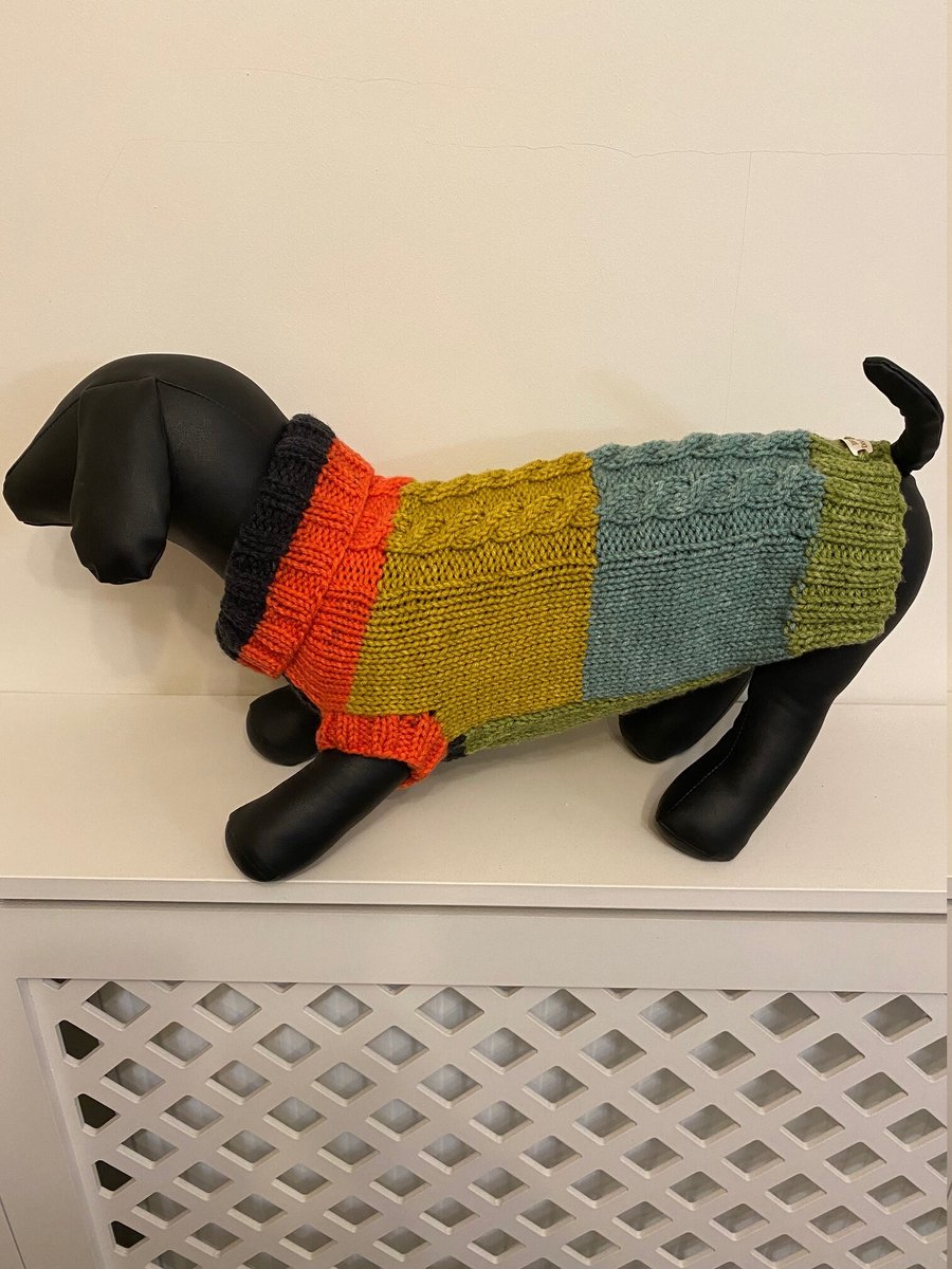 Dog Jumper - Ideal for a Miniature Dachshund or Small Dog, Hand Knitted item.