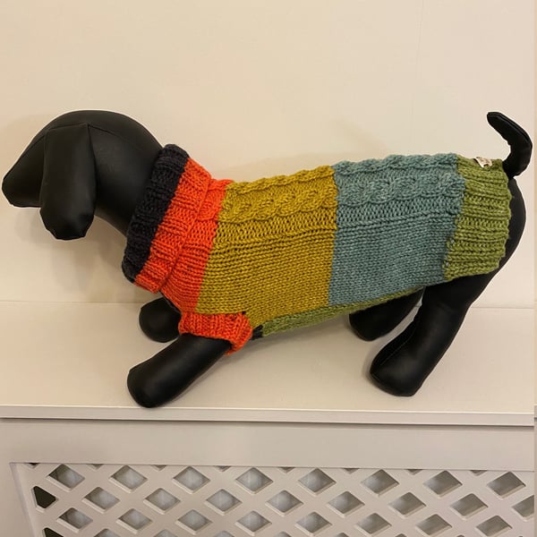 Dog Jumper - Ideal for a Miniature Dachshund or Small Dog, Hand Knitted item.