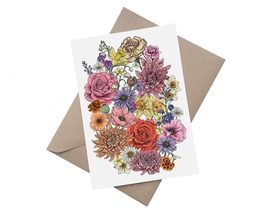 A Year in Bloom: Floral A5 Blank Greetings Card 