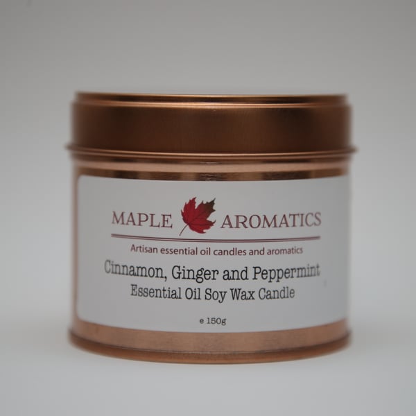Maple Aromatics Cinnamon, Ginger and Peppermint Soy Wax Rose Gold 150g Candle