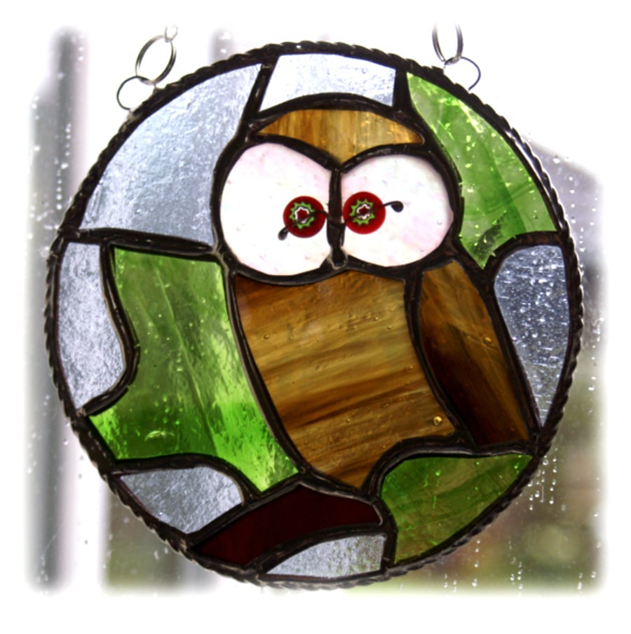 Owl Ring Suncatcher Stained Glass Bird Toowit Toowoo Handmade 