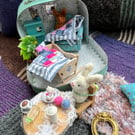 Baby rabbit Nursery doll's house in a suitcase 