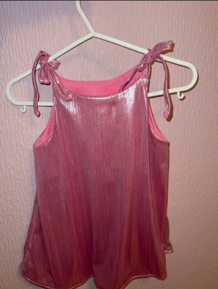 Beautiful metallic pink boho shoulder tie top! 
