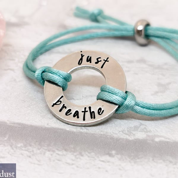 JUST BREATHE Hand Stamped Pewter Bracelet