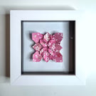 Framed Origami Hydrangea Tessellation – Geometric Paper Art, Pink on White