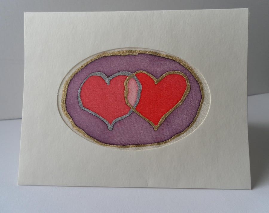 Card, Entwined Hearts Silk Painting, Valentine's Day