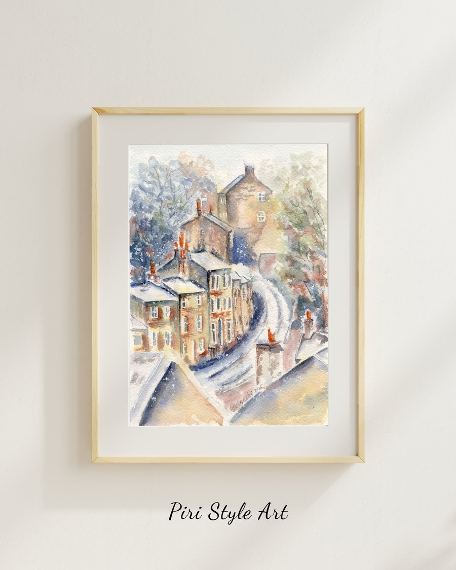 Holmfirth in the Snow, Original Watercolour Painting