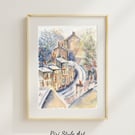 Holmfirth in the Snow, Original Watercolour Painting