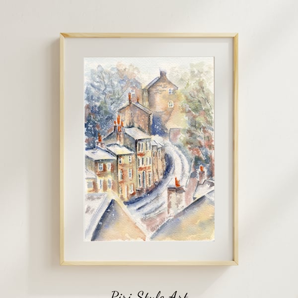 Holmfirth in the Snow, Original Watercolour Painting