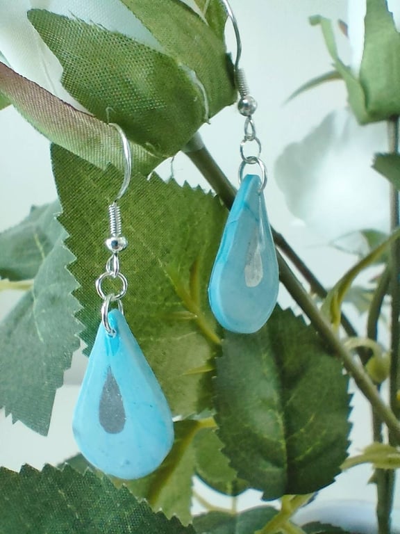 Blue Teardrop Polymer Clay Earrings