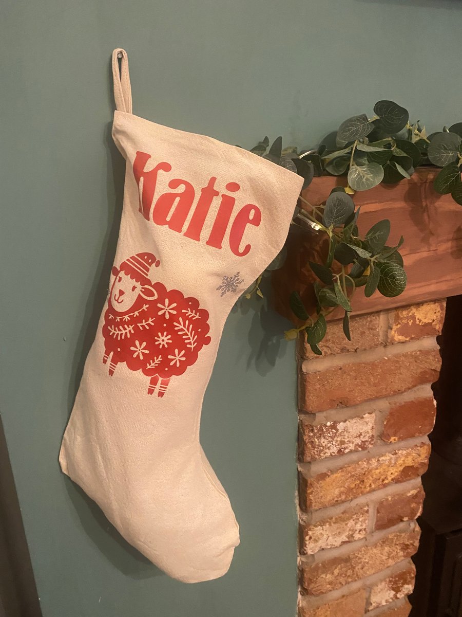 Sheep themed personalised Christmas Stocking