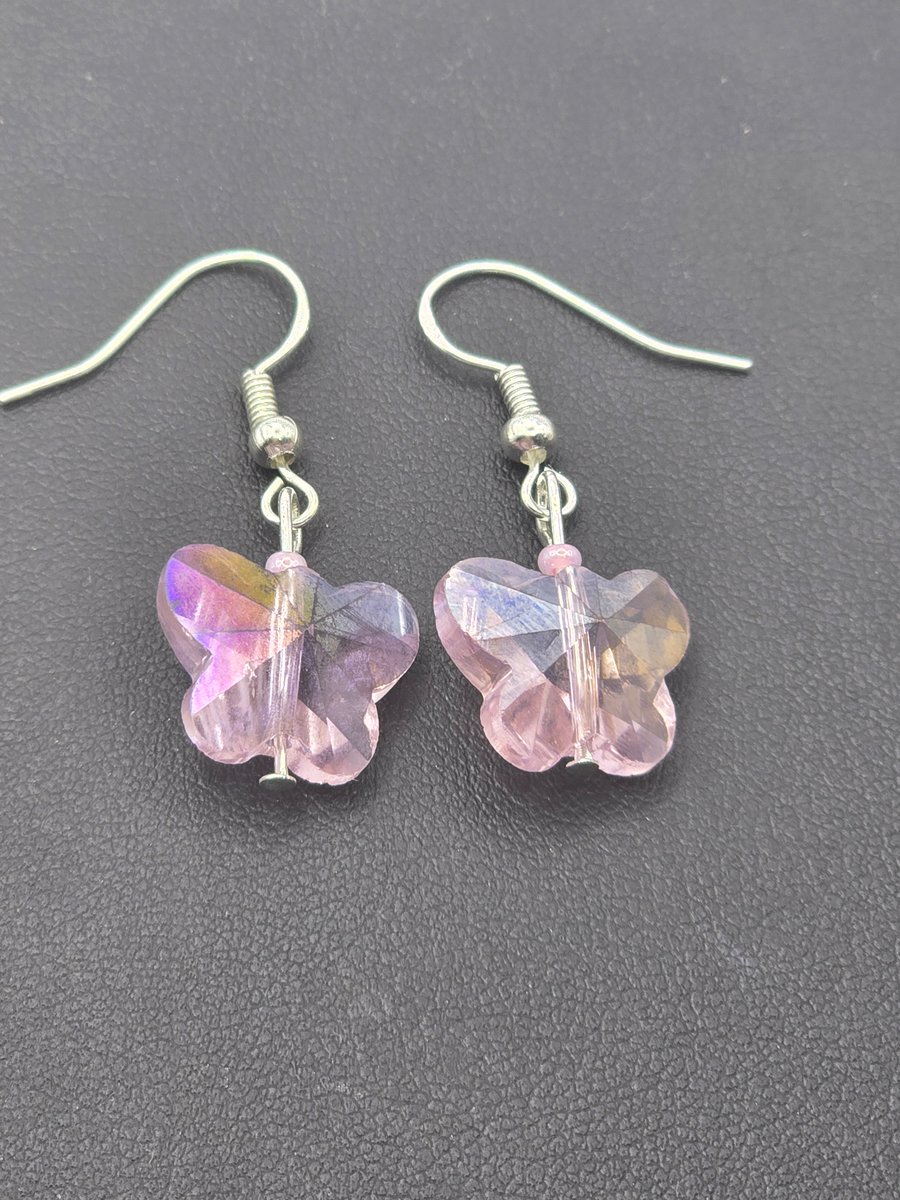 Pink butterfly earrings