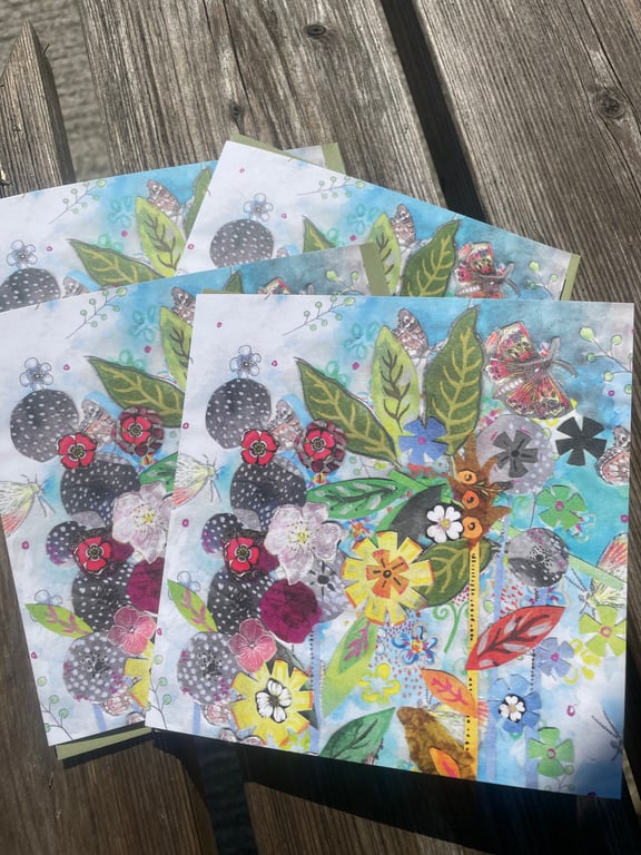 4 x floral collage greeting cards 