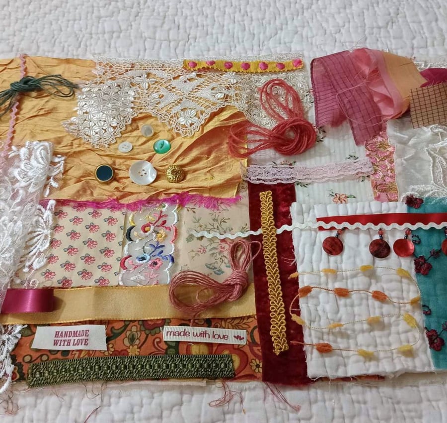 Silk and Sari Slow Stitching kit - upcycled and zero waste materials 