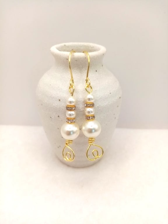 Glass Pearl Drop Earrings, Cream Pearl, Soft Lemon Pearl, Gold Pearl 